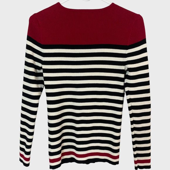 Lauren Ralph Lauren Rib-Knit Sweater Womens Medium Black White Striped Crewneck - Picture 3 of 12